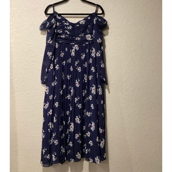 Self Portrait Pansy Floral Print Pleated Cut out Midi maxi Dress size 10 - Picture 2 of 11